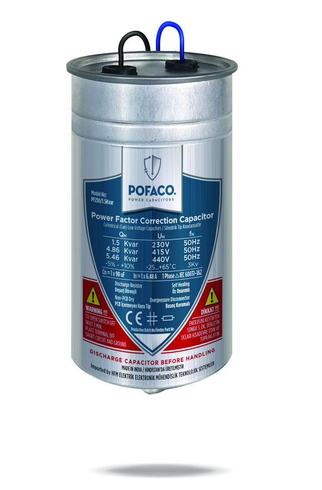 POFACO Silindir Monofaze Kondansatör 1,5 Kvar 230V