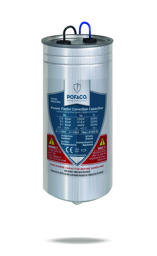 POFACO Silindir Monofaze Kondansatör 2,5 Kvar 230V