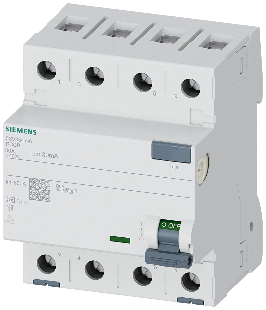 5SV3347-6 Kaçak Akım Rölesi 80A 30mA 400V 3Faz