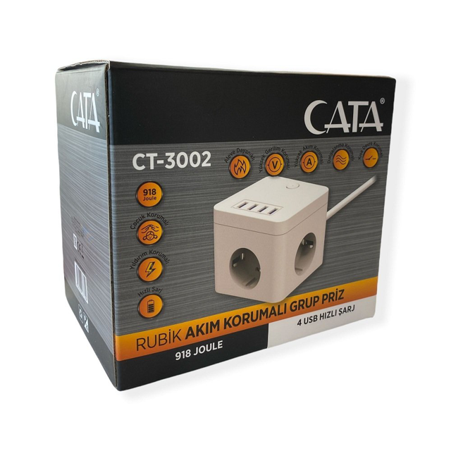 CATA CT-3002 Rubik Akım Korumalı 3lü Grup Priz 4 USB