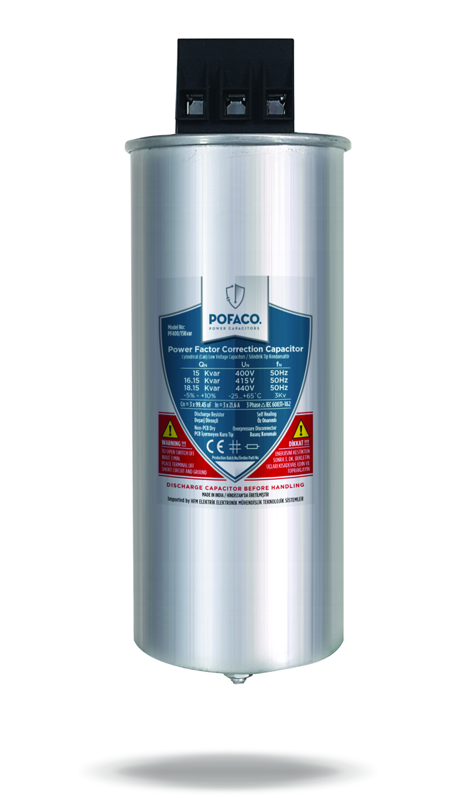 POFACO Silindir Trifaze Kondansatör 15 Kvar 400-440V