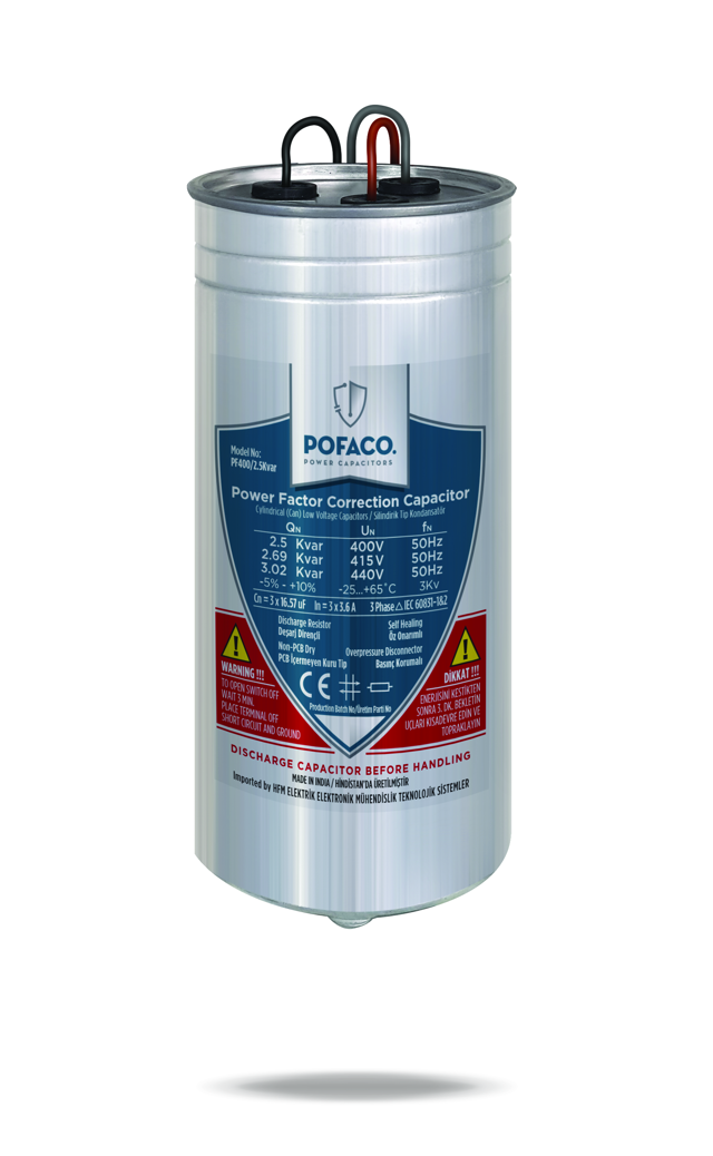 POFACO Silindir Trifaze Kondansatör 2,5 Kvar 400-440V