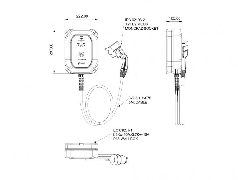 BEV-1011-0005 Mini Mobile 10A-16A 2,3-3,7KW 5 MT BEV-1011-0005 Mini Mobile 10A-16A 2,3-3,7KW 5 MT