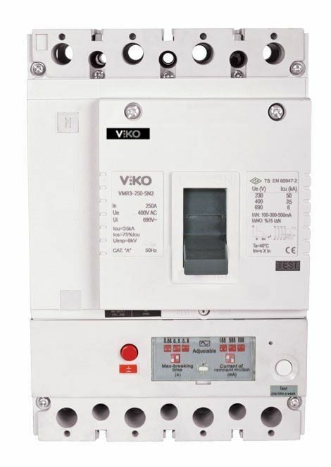 VMR3-160-SN2 Kompakt Kaçak Akım Koruma 4x160A 35kA VMR3-160-SN2 Kompakt Kaçak Akım Koruma 4x160A 35kA