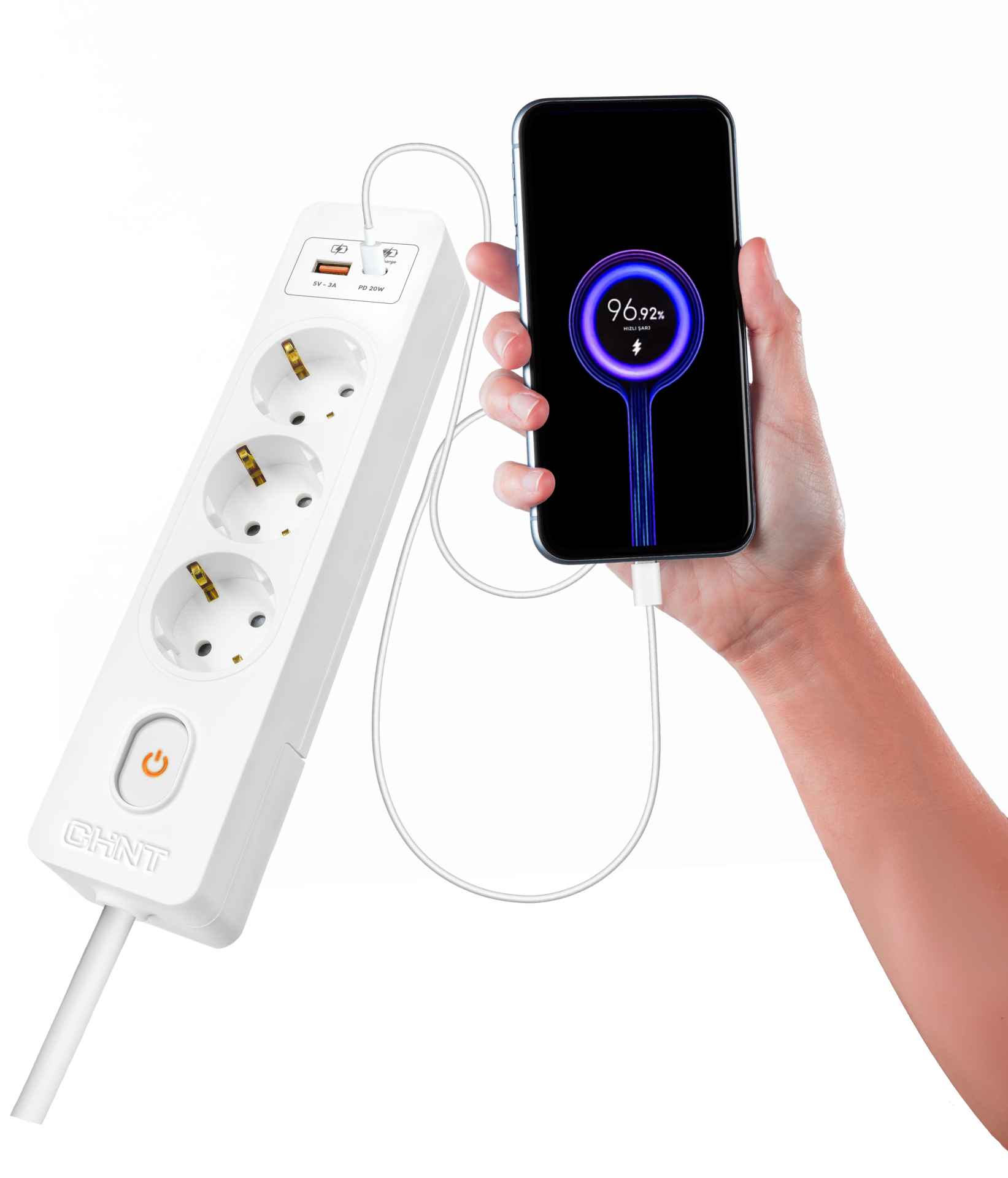 502946C Üçlü Anahtarlı USB Hızlı Şarjlı (20W) Topraklı Priz, 3m ÇK 502946C Üçlü Anahtarlı USB Hızlı Şarjlı (20W) Topraklı Priz, 3m ÇK
